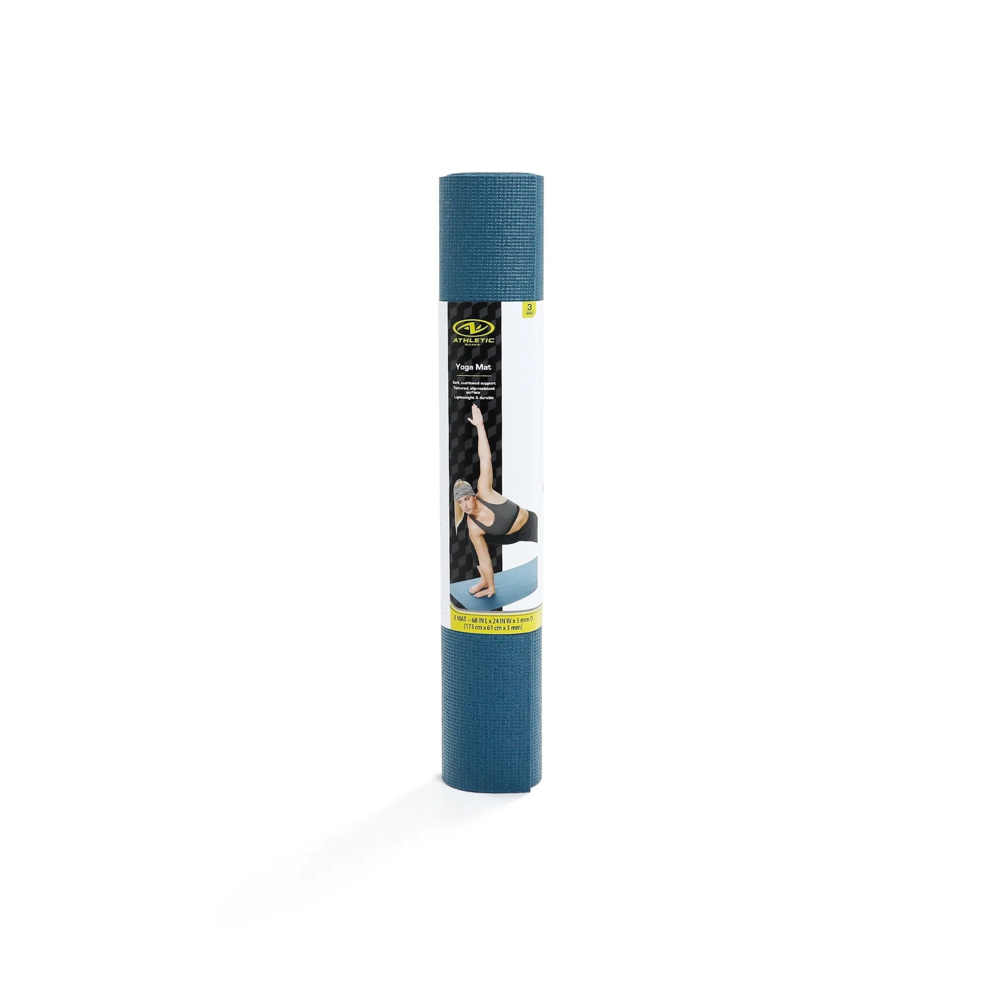 PVC Yoga Mat, 3Mm, Real Teal, 68Inx24In, Non Slip, Cushioning for Support and Stability
