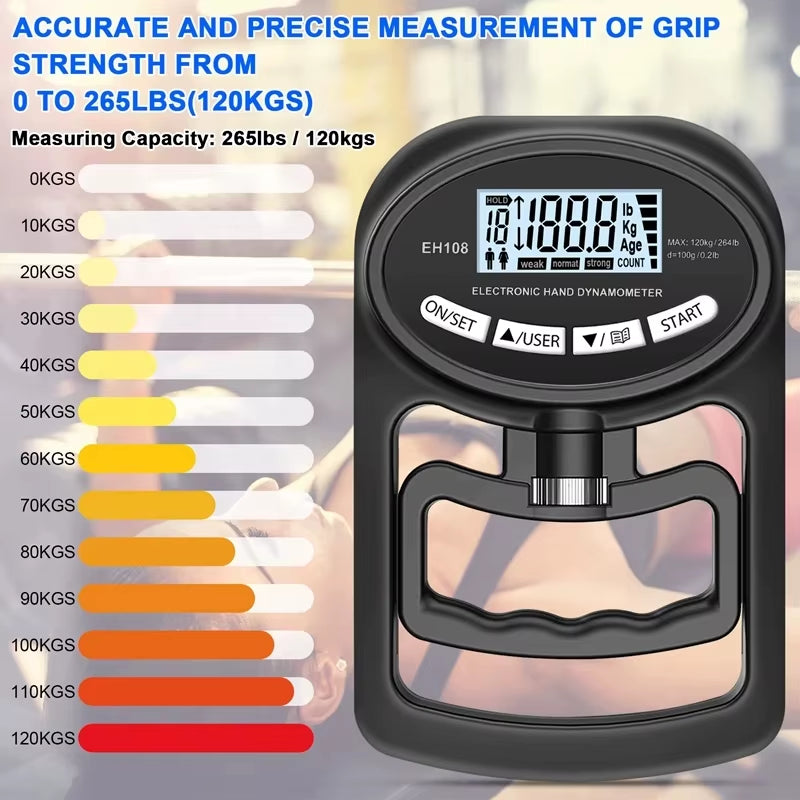 Grip Strength Tester 265Lbs/120Kg Digital Hand Dynamometer Grip Strength Meter USB LCD Screen Hand Grip for Power Training Sport