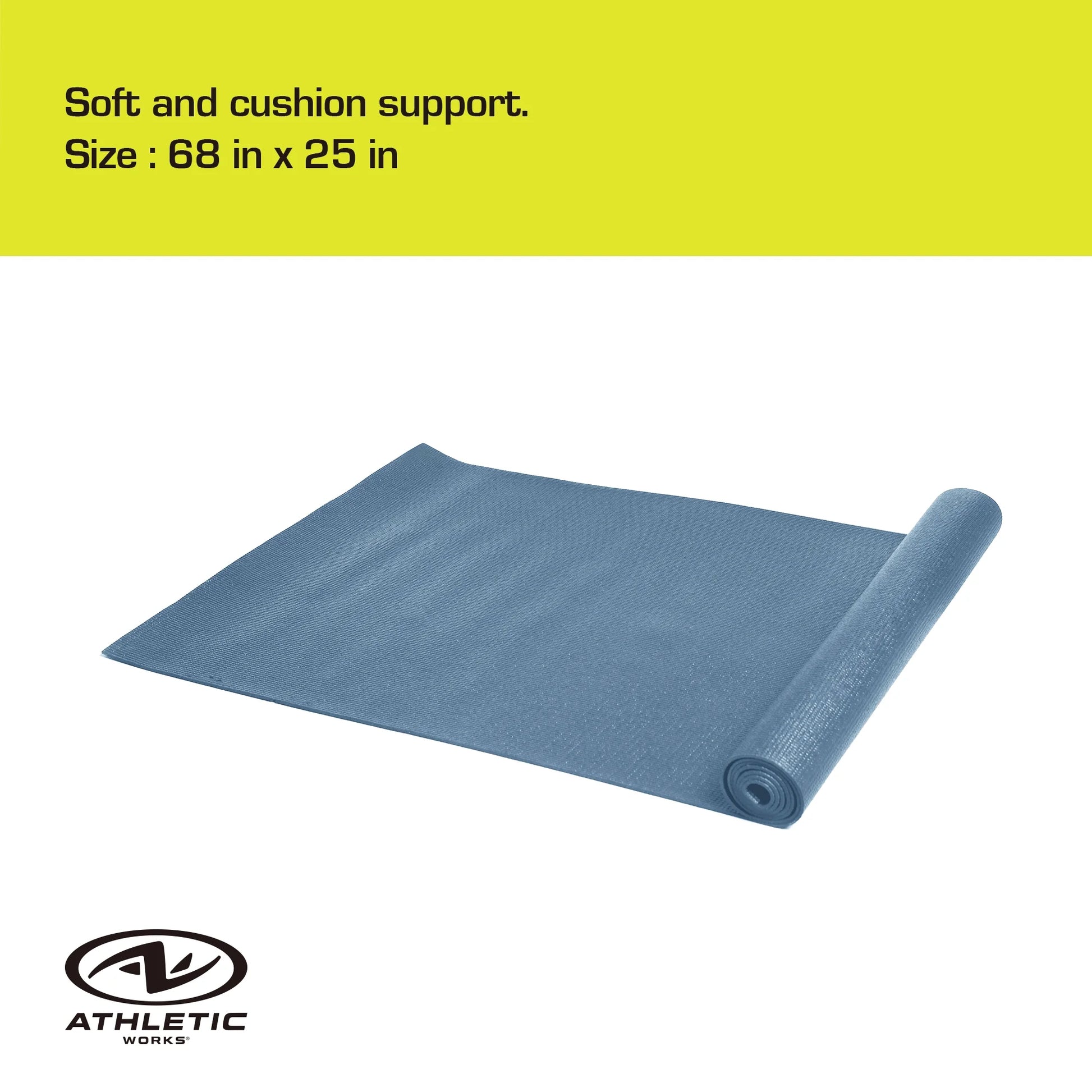 PVC Yoga Mat, 3Mm, Real Teal, 68Inx24In, Non Slip, Cushioning for Support and Stability